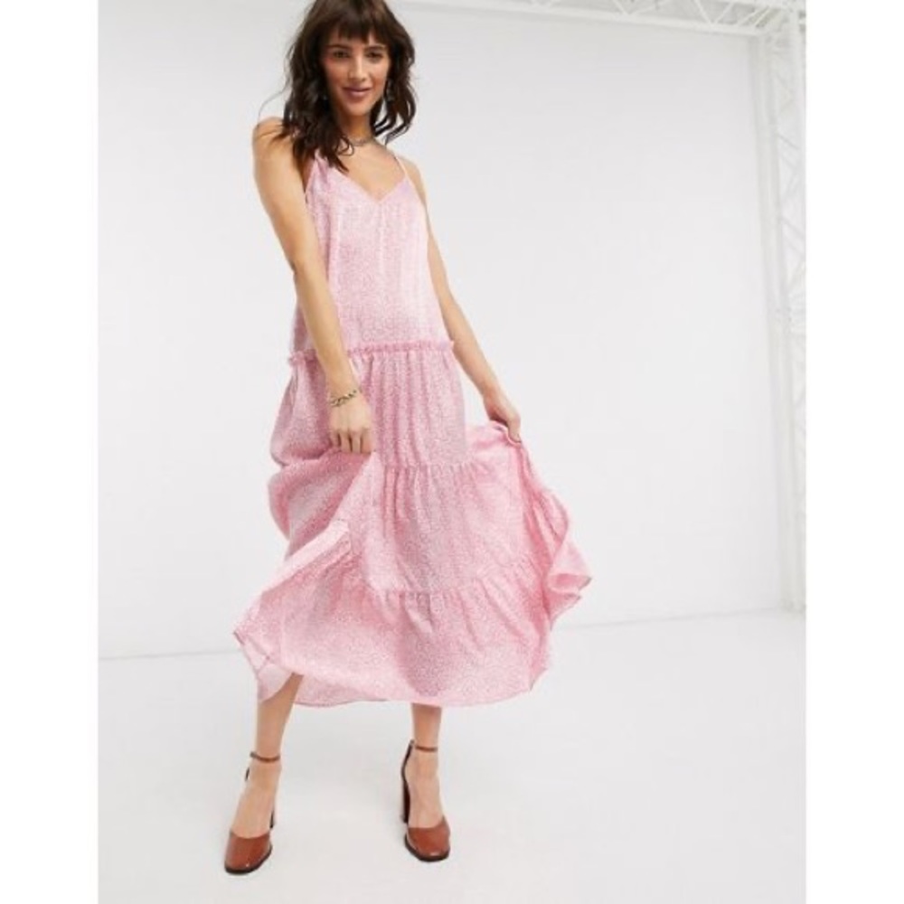 NWT Topshop Tiered Floral Midi Dress Cottagecore Prairie Relaxed Flowey Size 8